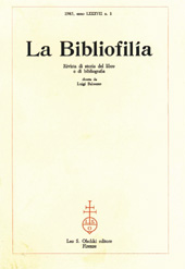 Issue, La bibliofilia : rivista di storia del libro e di bibliografia : LXXXVII, 1, 1985, L.S. Olschki