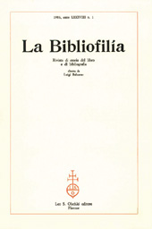 Fascicolo, La bibliofilia : rivista di storia del libro e di bibliografia : LXXXVIII, 1, 1986, L.S. Olschki