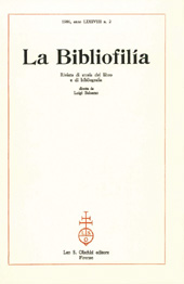 Issue, La bibliofilia : rivista di storia del libro e di bibliografia : LXXXVIII, 2, 1986, L.S. Olschki