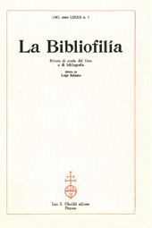 Fascicolo, La bibliofilia : rivista di storia del libro e di bibliografia : LXXXIX, 3, 1987, L.S. Olschki