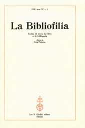 Fascicolo, La bibliofilia : rivista di storia del libro e di bibliografia : XC, 1, 1988, L.S. Olschki
