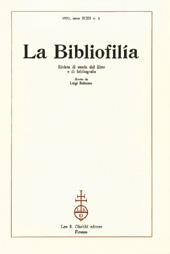 Fascículo, La bibliofilia : rivista di storia del libro e di bibliografia : XCIII, 1, 1991, L.S. Olschki
