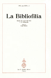 Fascículo, La bibliofilia : rivista di storia del libro e di bibliografia : XCIV, 1, 1992, L.S. Olschki