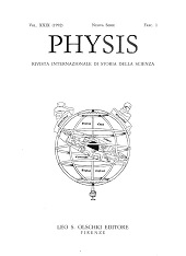 Heft, Physis : rivista internazionale di storia della scienza : XIX, 1, 1992, L.S. Olschki