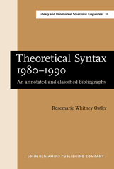 E-book, Theoretical Syntax 1980-1990, Ostler, Rosemarie Whitney, John Benjamins Publishing Company