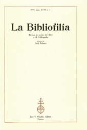 Fascicolo, La bibliofilia : rivista di storia del libro e di bibliografia : XCVI, 1, 1994, L.S. Olschki