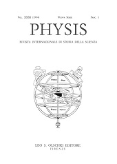 Heft, Physis : rivista internazionale di storia della scienza : XXXI, 1, 1994, L.S. Olschki