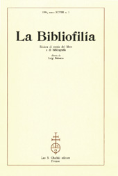 Fascicule, La bibliofilia : rivista di storia del libro e di bibliografia : XCVIII, 1, 1996, L.S. Olschki