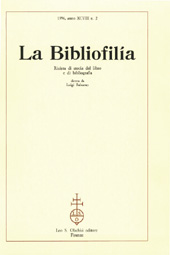 Issue, La bibliofilia : rivista di storia del libro e di bibliografia : XCVIII, 2, 1996, L.S. Olschki