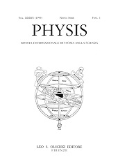 Issue, Physis : rivista internazionale di storia della scienza : XXXVI, 1, 1999, L.S. Olschki