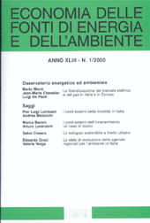 Fascicule, Economia delle fonti di energia e dell'ambiente. Fascicolo 1, 2000, Franco Angeli