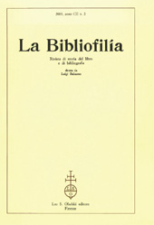 Issue, La bibliofilia : rivista di storia del libro e di bibliografia : CII, 2, 2000, L.S. Olschki