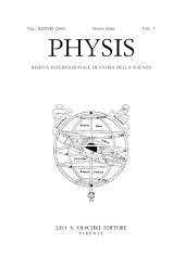 Heft, Physis : rivista internazionale di storia della scienza : XXXVII, 1, 2000, L.S. Olschki