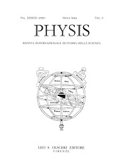 Issue, Physis : rivista internazionale di storia della scienza : XXXVII, 2, 2000, L.S. Olschki