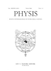 Heft, Physis : rivista internazionale di storia della scienza : XXXVIII, 1/2, 2001, L.S. Olschki