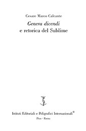 eBook, Genera dicendi e retorica del sublime, Calcante, Cesare Marco, Istituti editoriali e poligrafici internazionali