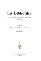 Fascicolo, La bibliofilia : rivista di storia del libro e di bibliografia : CIII, 1, 2001, L.S. Olschki