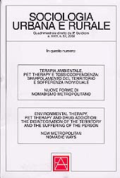 Articolo, Terapia ambientale, "Pet therapy" e tossicodipendenza: spappolamento del territorio e sofferenza individuale, Franco Angeli