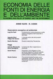 Fascículo, Economia delle fonti di energia e dell'ambiente. Fascicolo 3, 2005, Franco Angeli