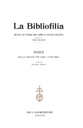 Issue, La bibliofilia : rivista di storia del libro e di bibliografia : CVII, 1, 2005, L.S. Olschki