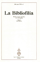 Fascículo, La bibliofilia : rivista di storia del libro e di bibliografia : CVIII, 1, 2006, L.S. Olschki