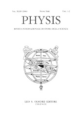 Issue, Physis : rivista internazionale di storia della scienza : XLIII, 1/2, 2006, L.S. Olschki