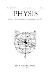 Issue, Physis : rivista internazionale di storia della scienza : XLIV, 1, 2007, L.S. Olschki