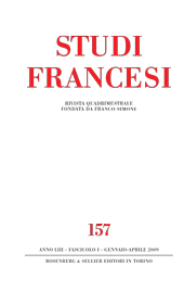 Fascículo, Studi francesi : 157, 1, 2009, Rosenberg & Sellier