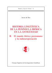 E-book, Historia lingüística de la Península Ibérica en la antigüedad : 2. : El mundo ibérico prerromano y la indoeuropeización, CSIC