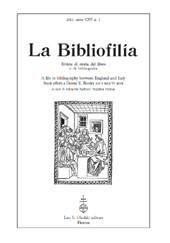 Fascicolo, La bibliofilia : rivista di storia del libro e di bibliografia : CXV, 1, 2013, L.S. Olschki
