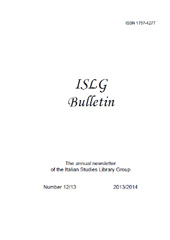 Article, ISLG Chairman's Message, Italian Studies Library Group