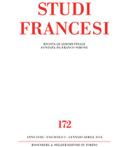 Fascicolo, Studi francesi : 172, 1, 2014, Rosenberg & Sellier