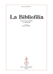 Fascicolo, La bibliofilia : rivista di storia del libro e di bibliografia : CXVII, 1, 2015, L.S. Olschki
