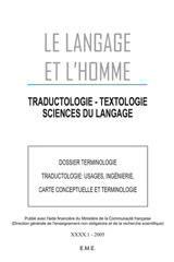 E-book, Dossier Terminologie : Traductologie, usages, ingénierie, carte conceptuelle et terminologie : 2005 40.1., EME Editions