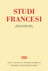Heft, Studi francesi : 180, 3, 2016, Rosenberg & Sellier