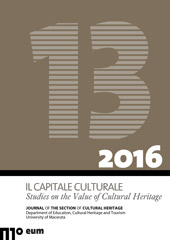 Heft, Il capitale culturale : studies on the value of cultural heritage : 13, 1, 2016, EUM-Edizioni Università di Macerata