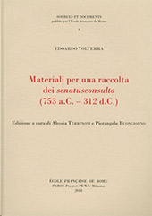 Chapter, Edoardo Volterra et les sénatus-consultes d'époque royale et alto-républicaine, École française de Rome