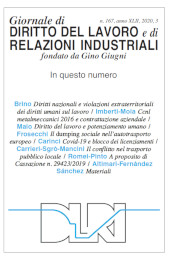 Fascicolo, Giornale di diritto del lavoro e di relazioni industriali : 167, 3, 2020, Franco Angeli
