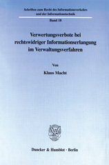 eBook, Verwertungsverbote bei rechtswidriger Informationserlangung im Verwaltungsverfahren., Duncker & Humblot