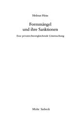 E-book, Formmängel und ihre Sanktionen : eine privatrechtsvergleichende Untersuchung, Mohr Siebeck