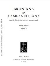 Heft, Bruniana e campanelliana : ricerche filosofiche e materiali storico-testuali : XXVIII, 1, 2022, Fabrizio Serra