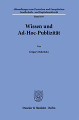 E-book, Wissen und Ad-Hoc-Publizität., Duncker & Humblot