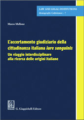 E-book, L'accertamento giudiziario della cittadinanza italiana iure sanguinis : un viaggio interdisciplinare alla ricerca delle origini italiane, Giappichelli