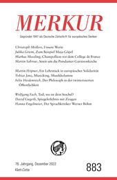 eBook, MERKUR Gegründet 1947 als Deutsche Zeitschrift für europäisches Denken - 12/2022 : Nr. 883, Heft 12, Dezember 2022, Klett-Cotta