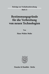 eBook, Bestimmungsgründe für die Verbreitung von neuen Technologien., Mohr, Hans-Walter, Duncker & Humblot