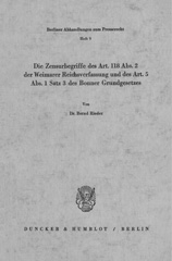 E-book, Die Zensurbegriffe des Art. 118 Abs. 2 der Weimarer Reichsverfassung und des Art. 5 Abs. 1 Satz 3 des Bonner Grundgesetzes., Duncker & Humblot