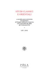 Fascículo, Studi classici e orientali : LXX, 2024, Pisa University Press