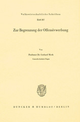 E-book, Zur Begrenzung der Offensivwerbung., Merk, Gerhard, Duncker & Humblot