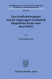 m, Das Gesellschaftsregister und die eingetragene Gesellschaft bürgerlichen Rechts nach dem MoPeG, Duncker & Humblot