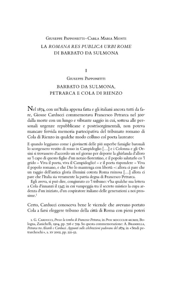 Barbato da Sulmona Petrarca e Cola di Rienzo Papponetti G